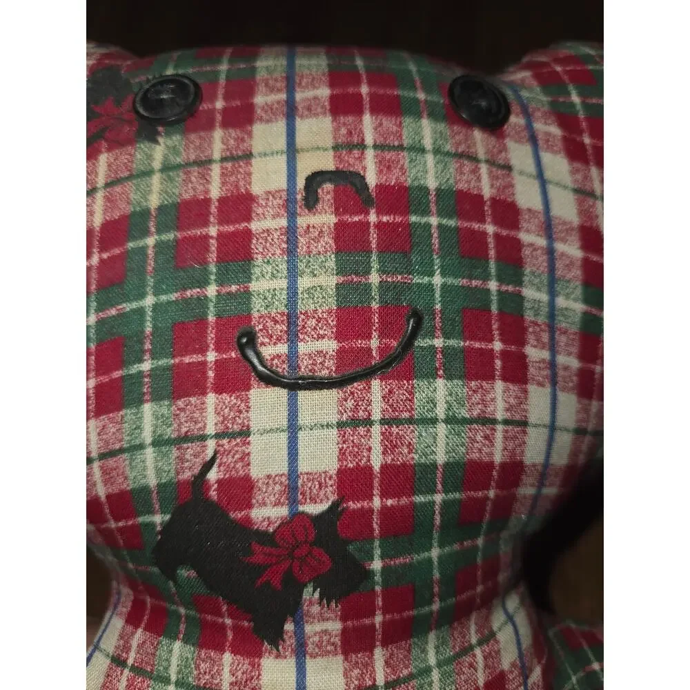 Vintage Handmade Teddy Bear With Plaid Tartan Fabric and Scottie Dogs